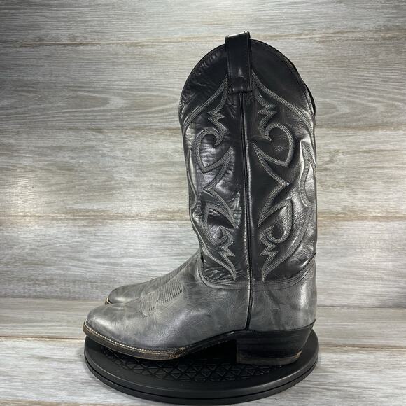 Vintage Abilene Mens Gray Leather Almond Toe Western Cowboy Boots Size 8.5 USA - Picture 1 of 12